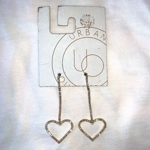 NWT Urban Outfitters Rhiana Rhinestone Gold Silver Heart Earrings Dangling Long
